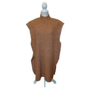 Vero Moda Brown Oversized High Neck Longline Sweater Vest W/Side Slits Size S